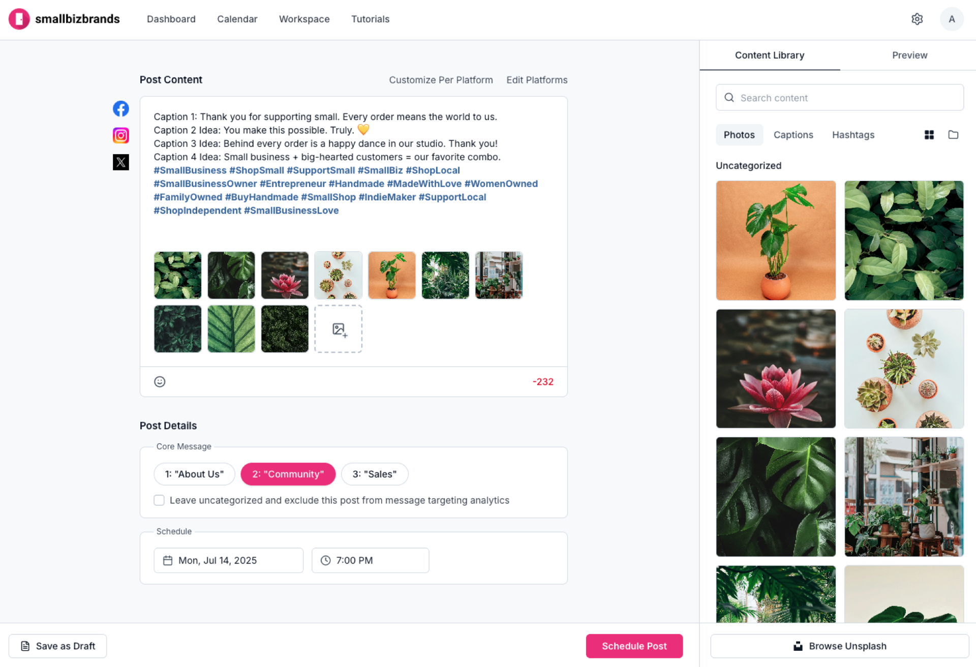 Small Biz Brands — Post Creation Flow